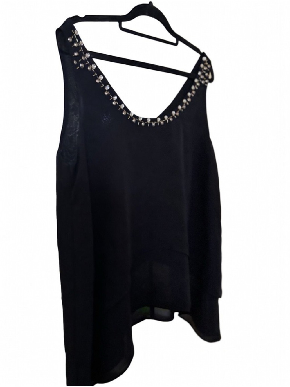 Source Unknown Black Sleeveless Beaded Neckline Top